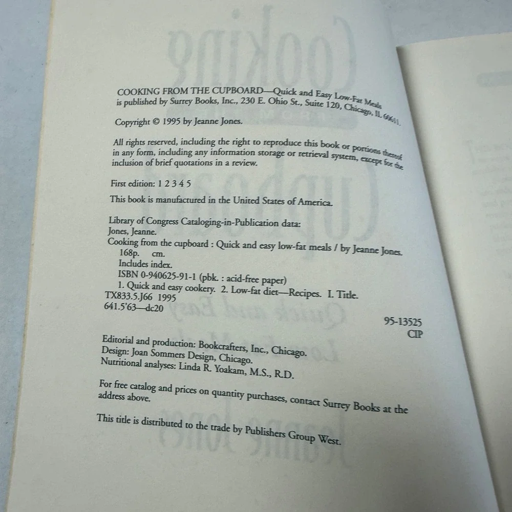 Cooking from the Cupboard Jeanne Jones Low-Fat Recipes Cookbook 1995 1st Edition
